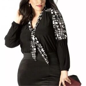 Igigi Gianna Houndstooth Tie Accent Tunic Plus Size 14/16 Black & White Top NWT